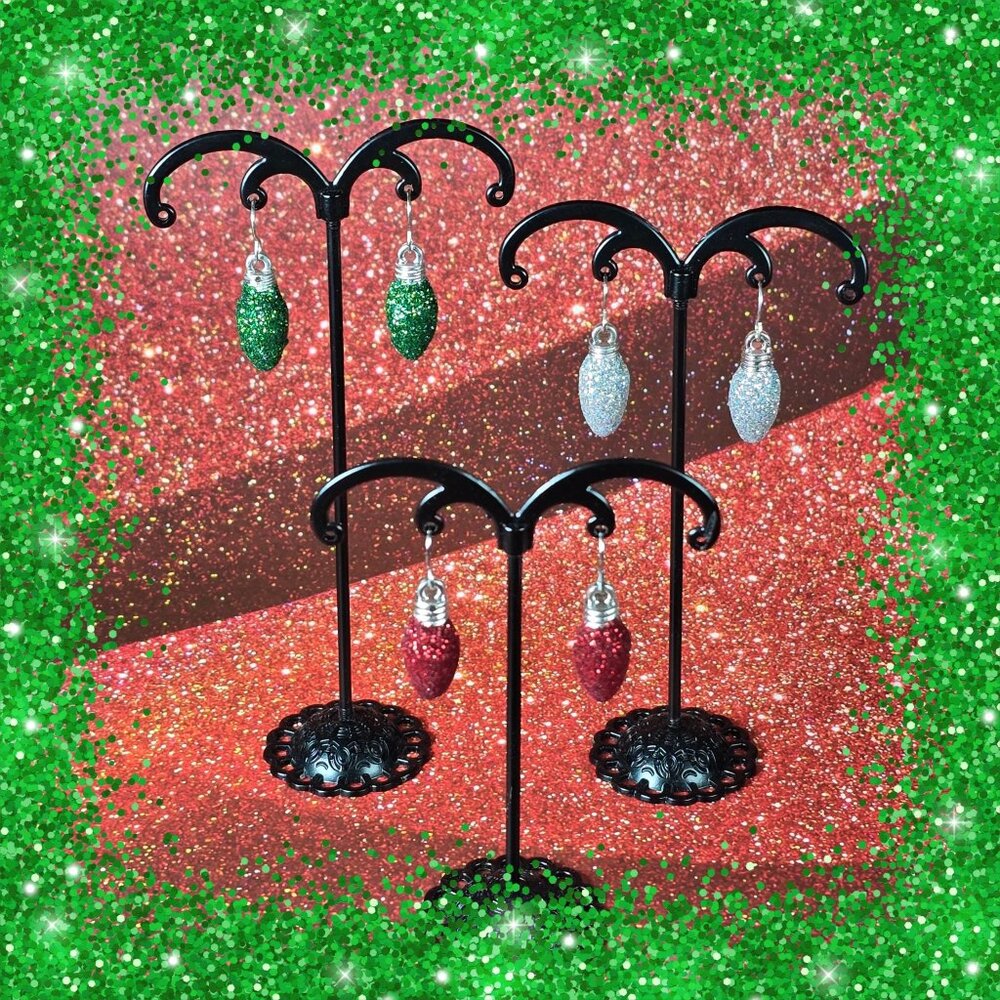 Glittery Holiday Light Bulb Earrings Set‎ of 3 (NWOT)